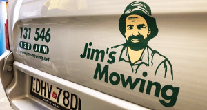 jims mowing car stickers